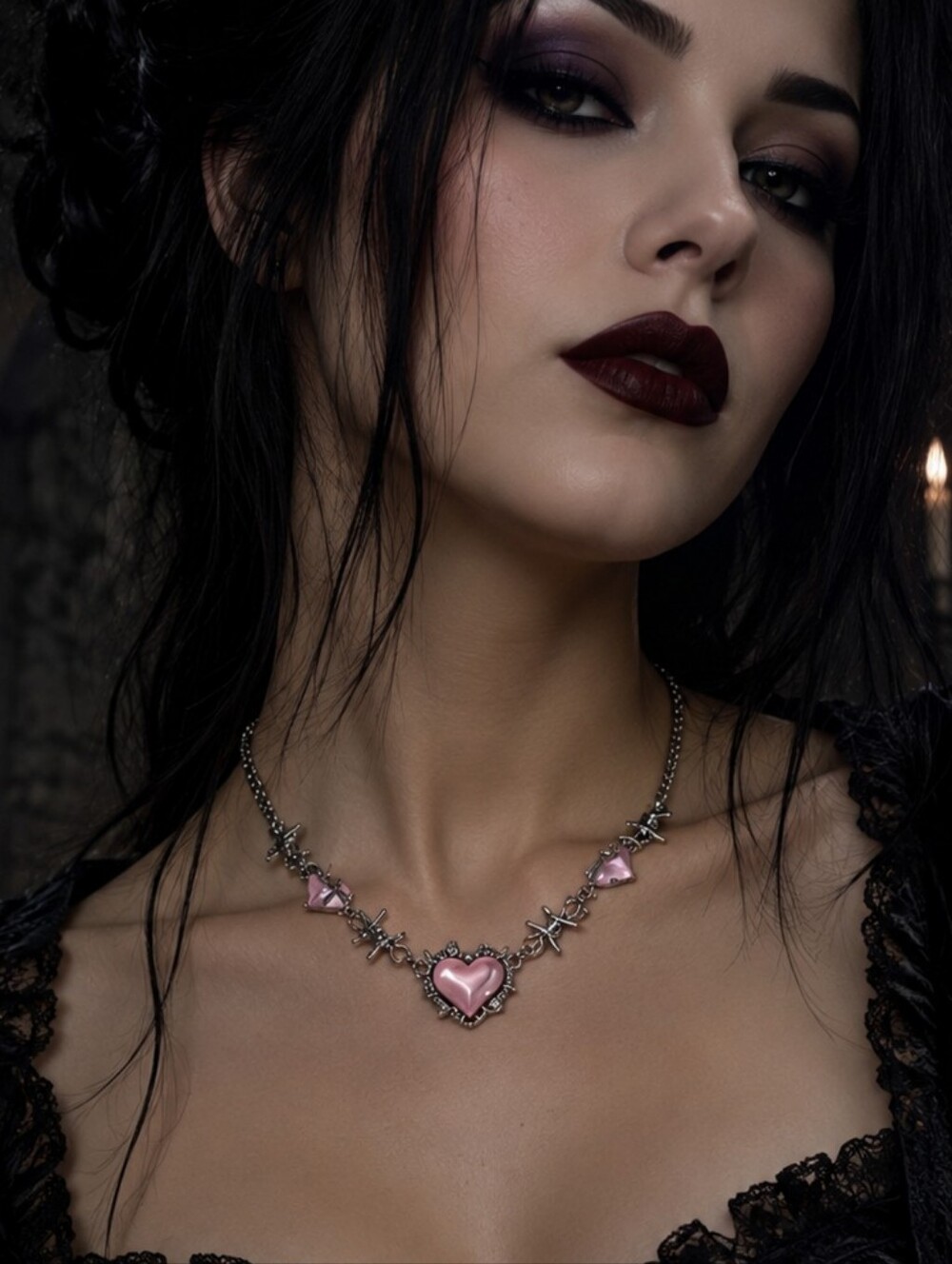 Creative Pink Heart Barbed Wire Silver Plated Choker‎ Length Necklace Soft Goth